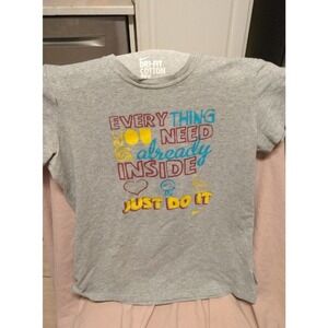 Nike Gray Short Sleeve Tee with Multicolor Motivational Graphic